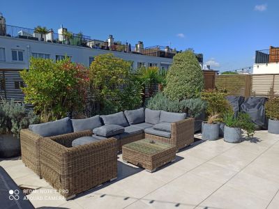 salon sur terrasse végétalisée 